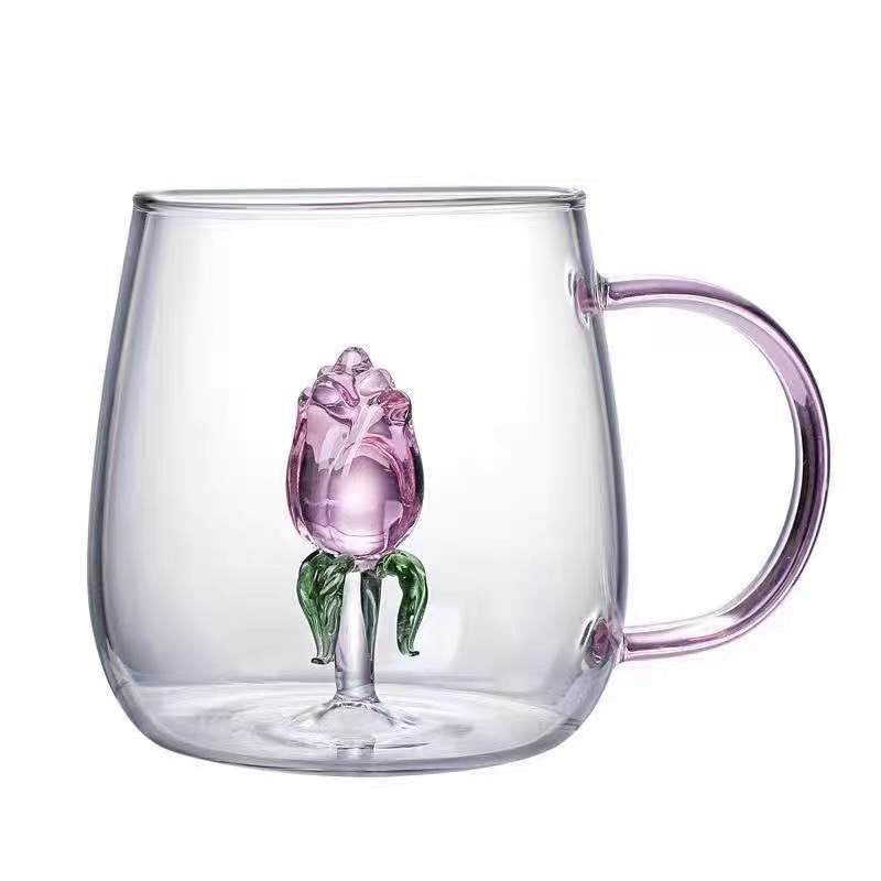 Rose Wasserglas mit Rosen Figur