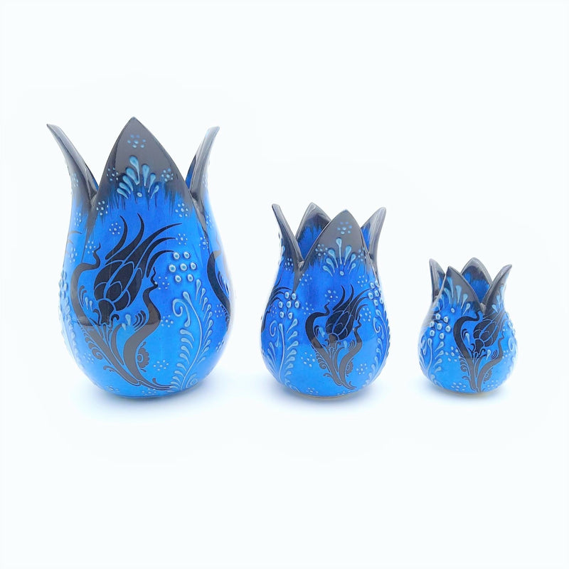 Orientalische Tulpe  Blaue Vasen 3er Set