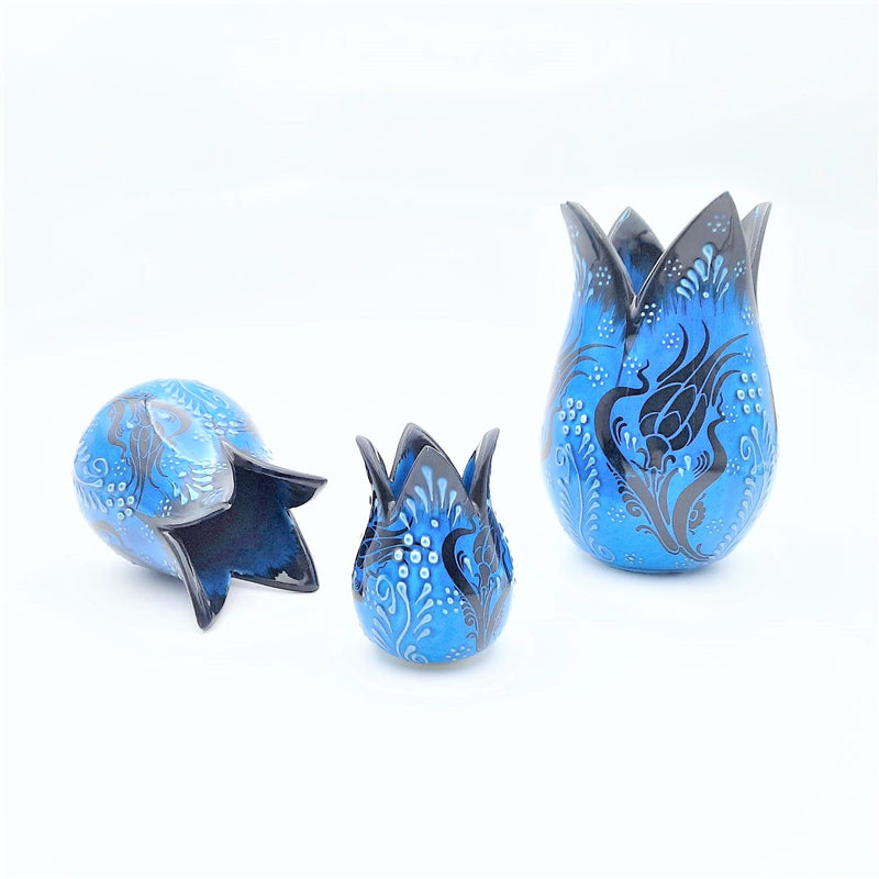 Orientalische Tulpe  Blaue Vasen 3er Set